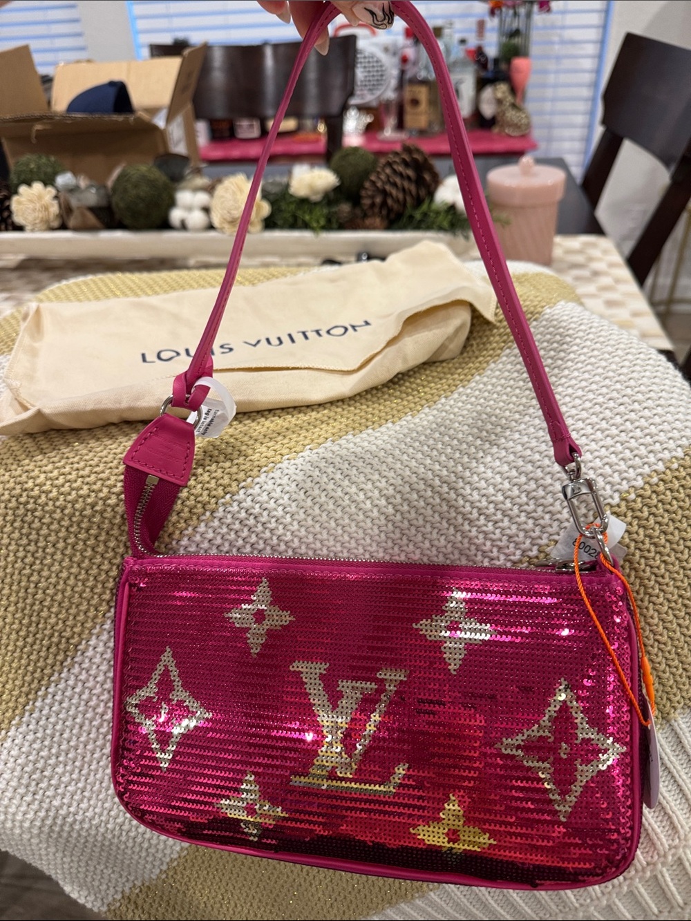 Louis Vuitton Hot Pink Sequin Shoulder Bag with Gold Monogram brand new